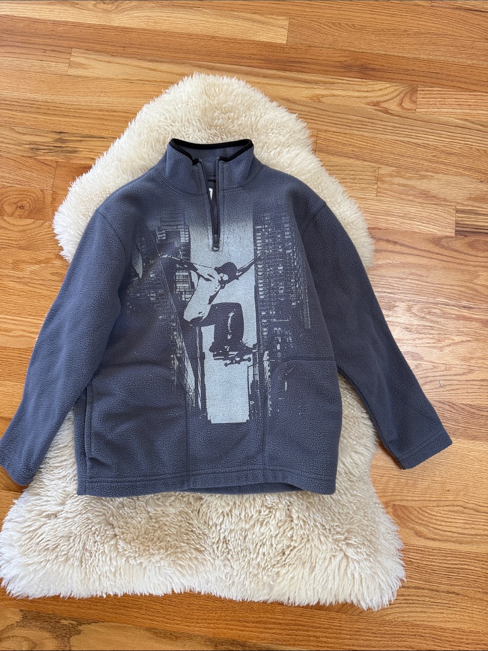 Kid’s Gray Quarter-Zip Fleece Pullover with Graphic